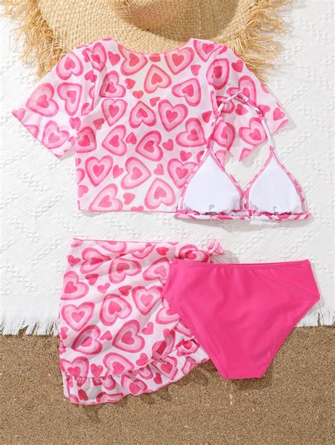 Conjunto De Bikini Cruzado Envolvente Con Estampado De Coraz N Para