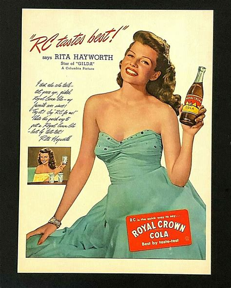 Royal Crown Advertisement Rita Hayworth W Bottle Of Cola Soda Vtg