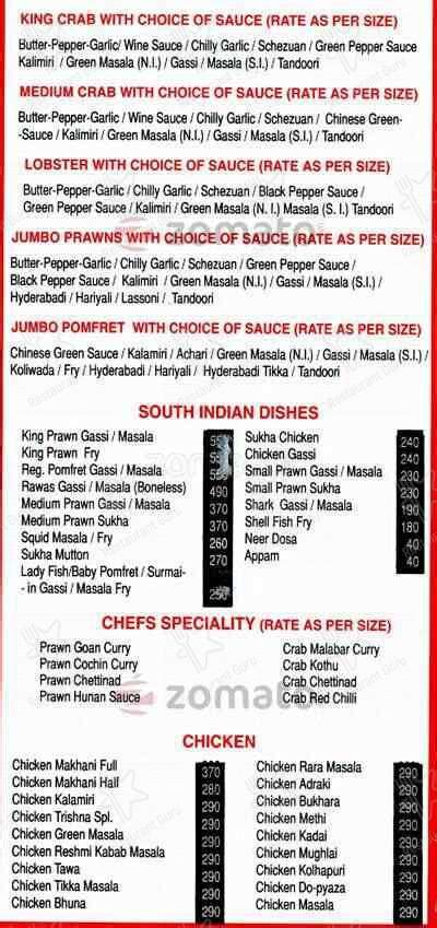 Menu at Trishna, Mumbai, 3/A