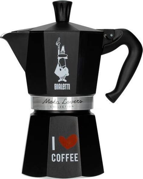 Bialetti Moka Express I Love Coffee Percolator Zwart Kops