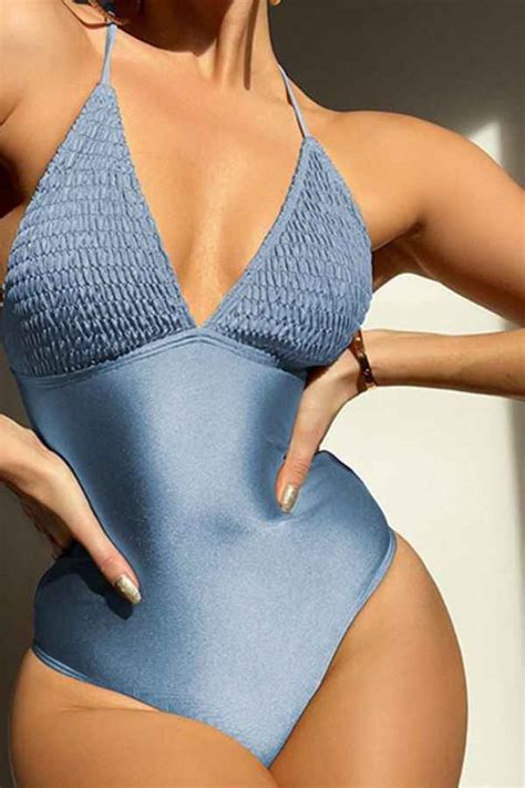 Sexy V Neck Open Back One Piece Bikini Swimsuit Reflex Garments