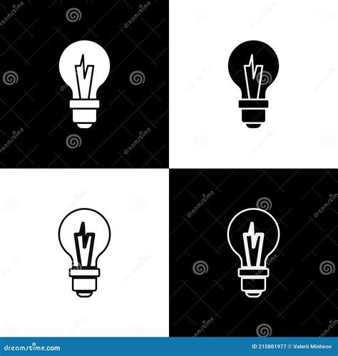 Set Light Bulb With Concept Of Idea Icon Isolated On Black And White