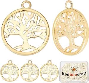 Beebeecraft Box Pcs Tree Of Life Charms K Gold Plated Flat Round