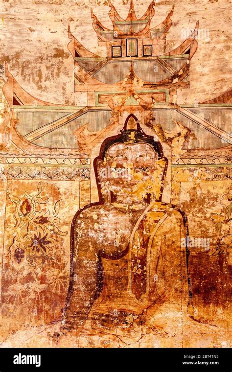 Colourful Wall Painting Mural At The Sulamani Temple Bagan Mandalay