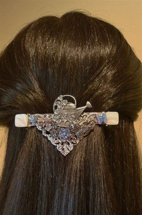 Extra Large Barrette For Thick Hair Romantic Garden Pink Butterfly