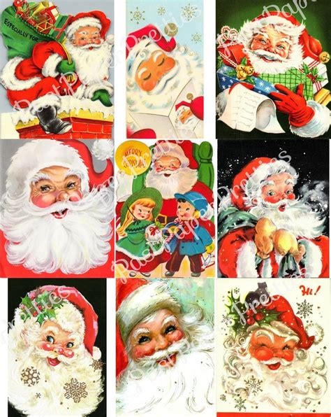 50 Vintage Printable Christmas Cards So Many Santas Collage Etsy