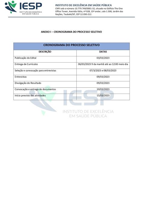 Edital De Processo Seletivo Simplificado N Do Instituto De