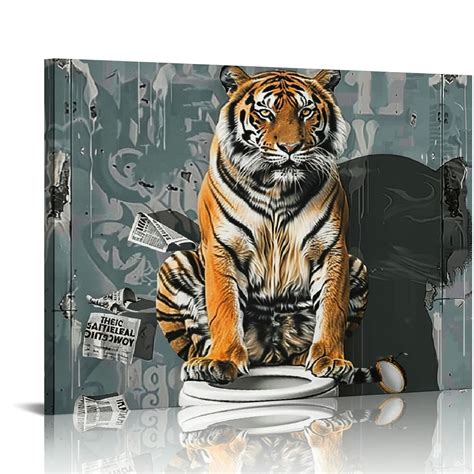 Acheng Tiger Bathroom Decor Wall Art Funny Tiger in Toilet Bathroom