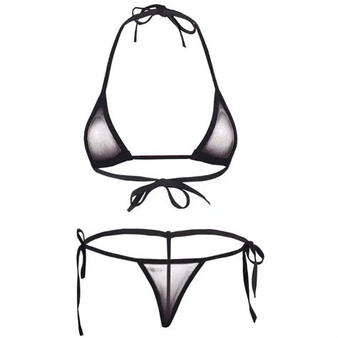 See Through Mesh Micro Bikini Set Women S Brazilian Sheer Bikinis