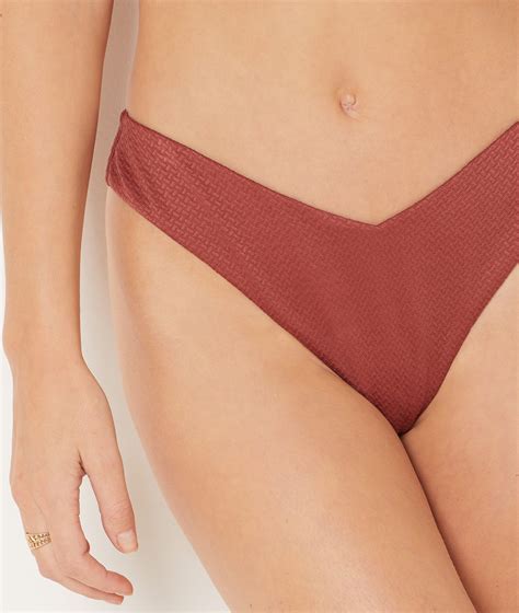 Bikini brésilien high leg bas de maillot texturé IDYLLIQUE MARRON ETAM
