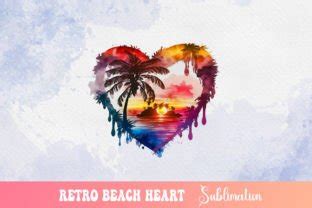 Retro Beach Heart Watercolor Clipart Graphic By Nutty Creations