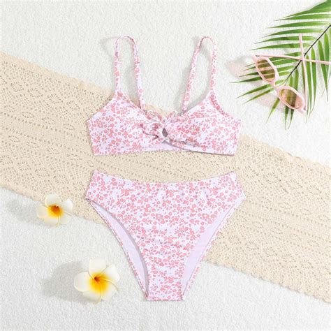 Swimsuits For Girls Fashion Girl Piece Swimsuit Sport Floral Prints High Waist Bikini Set