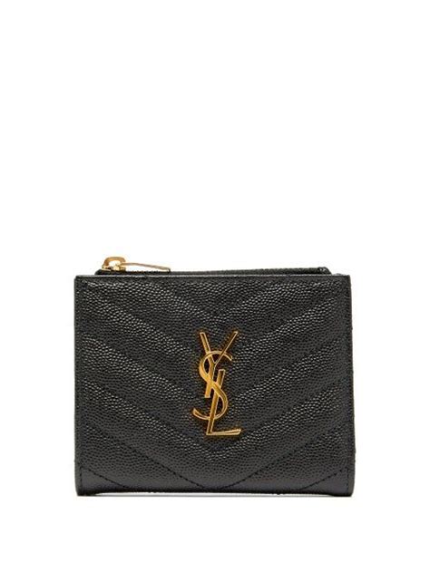 Ysl Plaque Quilted Pebbled Leather Bi Fold Wallet Saint Laurent Bi