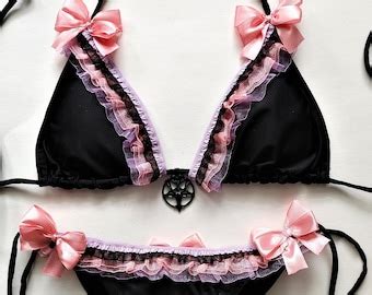 Pastel Goth Bikini Lavender Scrunch Bottom Brazilian Bikini Victorian