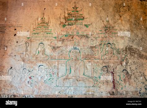 Ancient Mural Painting Inside Sulamani Temple In Bagan Myanmar Stock