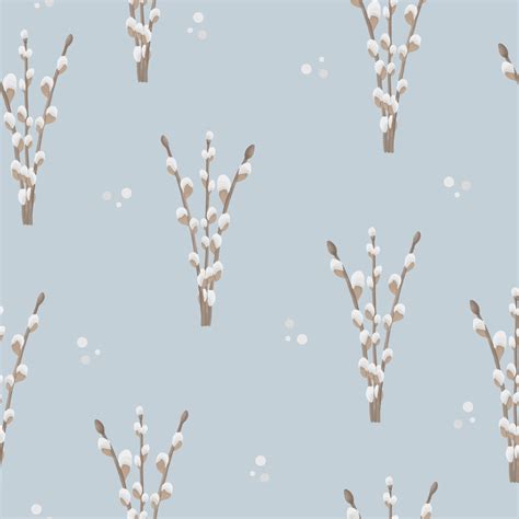 Easter Pussy Willow Wreath Seamless Pattern Spring Branches Vignette Holiday Texture Happy