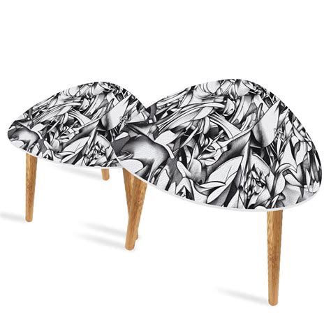 Triangle End Tables Set of 2 Complex Layered Art Print Entwined Organic