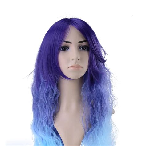 Womens Japanese Anime Wig Wavy Rhapsody Hair Blue Ombre Cosplay