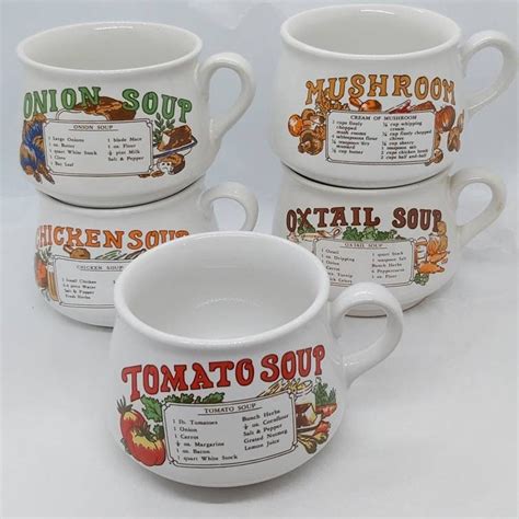 Vintage Soup Mug Retro Handled Soup Bowl Recipe Soup Cup Tomato