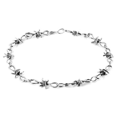 Hzman Mens Punk Gothic Alloy Barbed Wire Necklace 20 Inch Silver 2