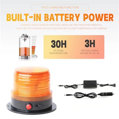 BooYu Battery Operated Amber Warning Beacon Light W Magnetic Base