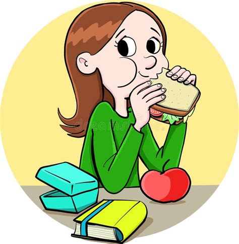 Girl Eats A Sandwich At School Stock Illustration Illustration Of