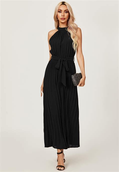 Halter Neck Pleated Jumpsuit In Black Fs Collection London