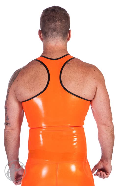 Rubber Y Back Tank Top With Front Zip And Contrasting Trim