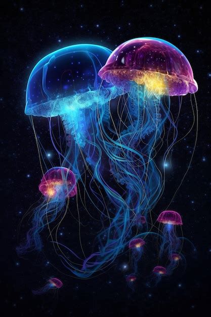 Premium AI Image | Jellyfish in a galaxy with a rainbow of colors