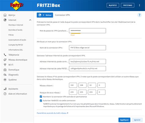 Configurer un VPN IPSec entre deux réseaux de FRITZ Box FRITZ Box