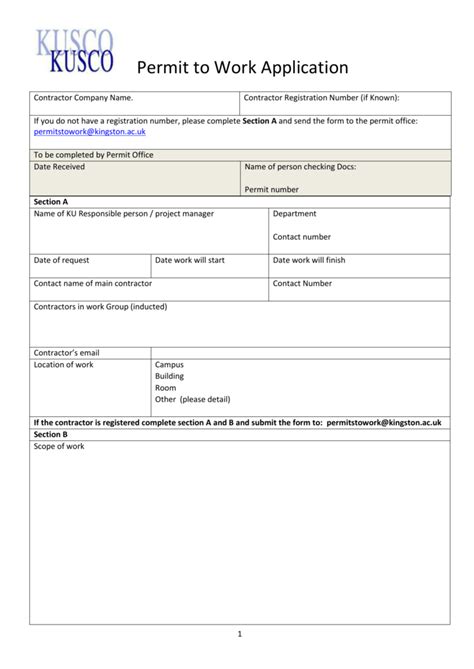 Contractors Permit To Work Application