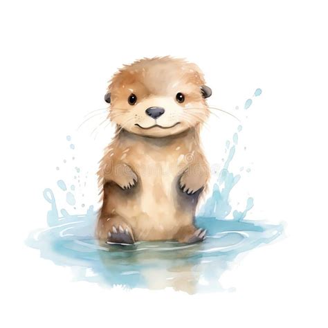 Aquarelle De La Loutre Marine Illustration Animaux Marins Clipart Photo