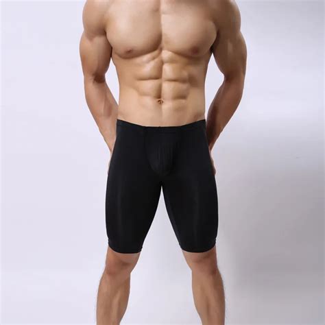 Brand Sexy Underwear Men Boxers Shorts Man Thin Slim Mid Waist Panties Solid Soft Half Length U