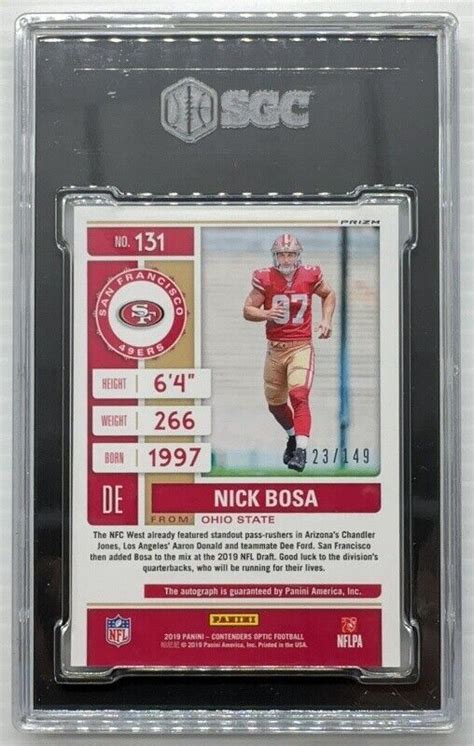 2019 Contenders Optic Nick Bosa Teal Prizm Rookie Ticket Auto 123 149