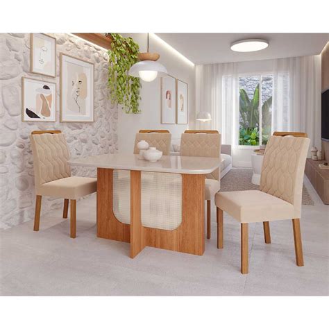 Conjunto Mesa Louise 1 30 4 Cadeiras Paola Wood Cinamomo Off Mad Nude Cimol Mesa Louise 130