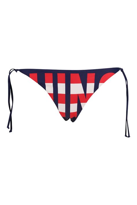 Moschino Braguita De Bikini Azul Con Lazos Laterales Y Maxi Logo Moschino En Franjas Rojo Y