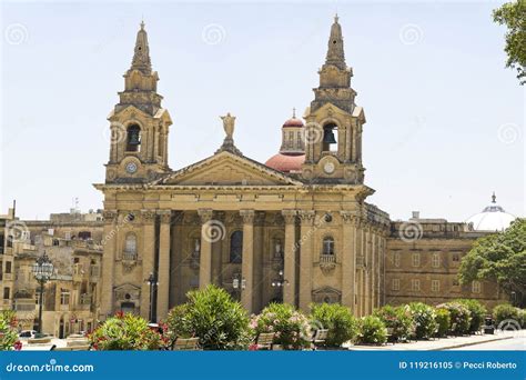 Malta La Valletta Church Of St Publius In Floriana Stock Image Image Of Outdoor Parish