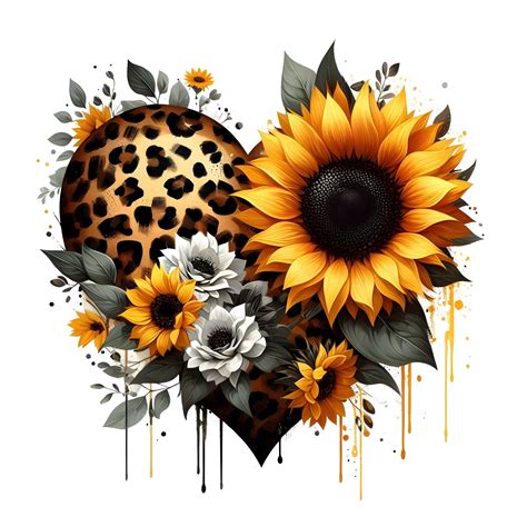 Leopard Print Heart Design With Sunflowers Sublimated Design