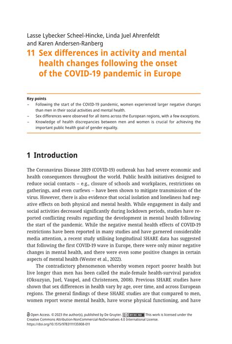 PDF 11 Sex Differences In Activity And Mental Health Changes Following The Onset Of The COVID