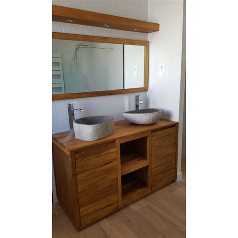 Meuble De Salle De Bain En Teck Groovy Pour Double Vasque Poser