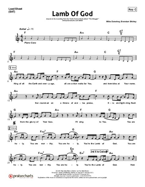 Lamb Of God Sheet Music PDF Tenth Avenue North PraiseCharts