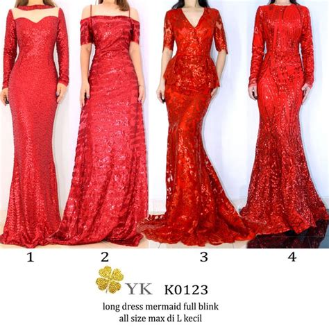 Jual Dress Pesta Sequin Merah Long Sleeve Blink Sequin Mermaid Dress