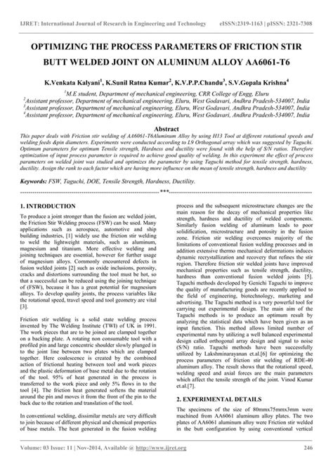 Optimizing The Process Parameters Of Friction Stir Butt Welded Joint On