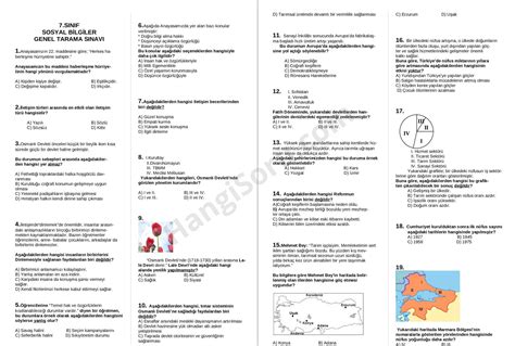 7 Sınıf Sosyal Bilgiler Deneme Sınavı ve Cevapları HangiSoru