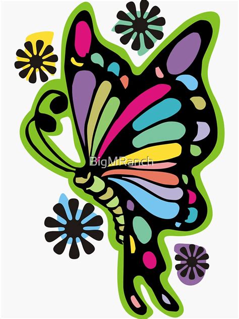 Rainbow Color Butterflies Hippie Flowers Sticker For Sale By