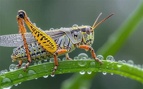 Premium Photo An Intimate Look At A Grasshopper Focusing On Its Vibrant Patterning