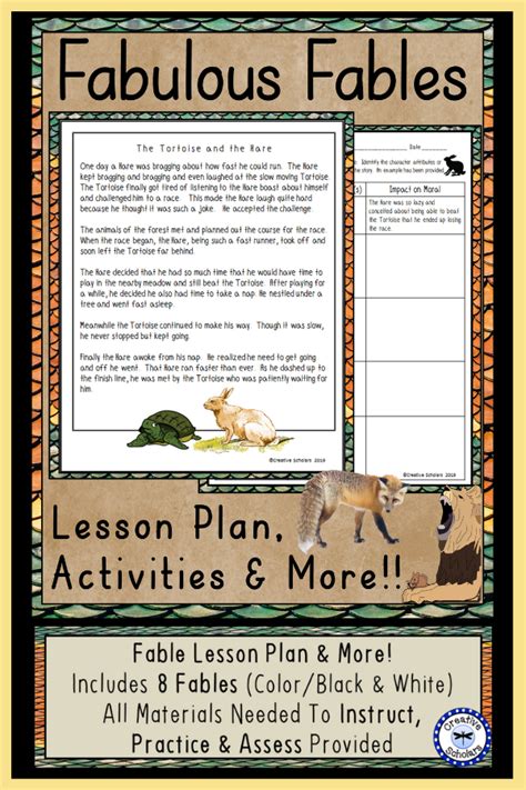 Fable Literacy Activities Passages Lesson Plan Choice Board With