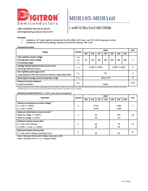 Mur Datasheet Surface Mount Ultra Fast Recovery Rectifier