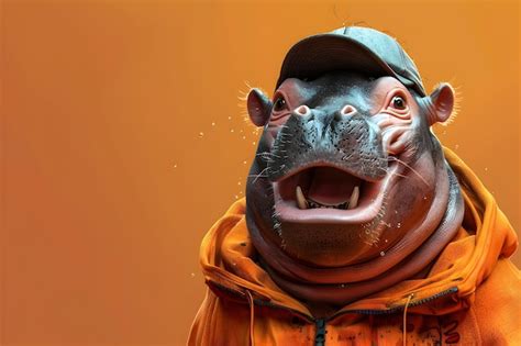 Premium Photo | Cheerful Baby Hippo Smiling with Playful Expression Wearing Cap