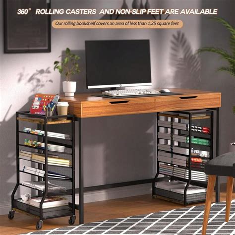 7 Tier Rolling File Cart With Sliding Trays Wood Metal File Organizer